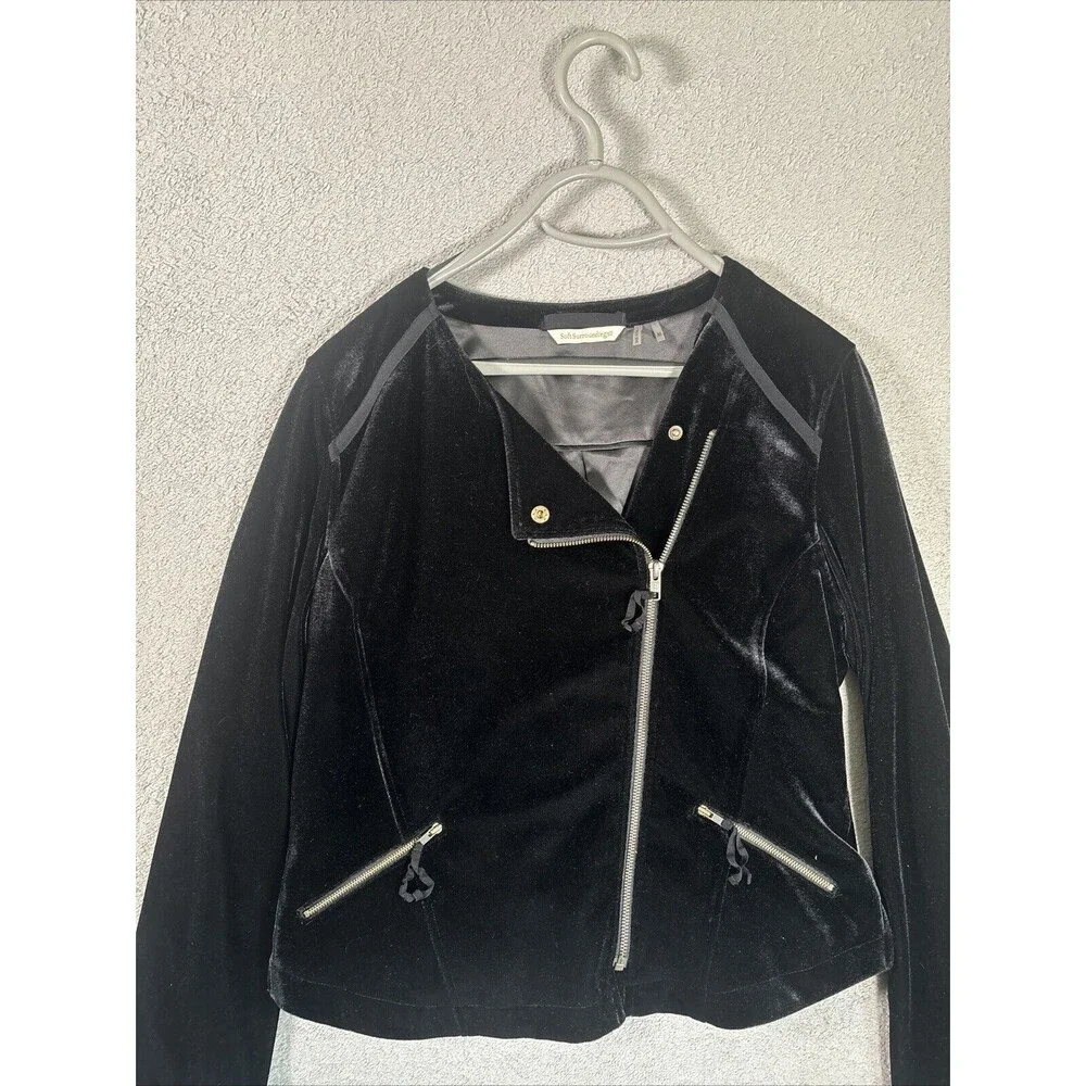 Soft Surroundings Women’s Size Medium Full Zip Velvet Velour‎ Jacket Black Goth - Picture 2 of 12